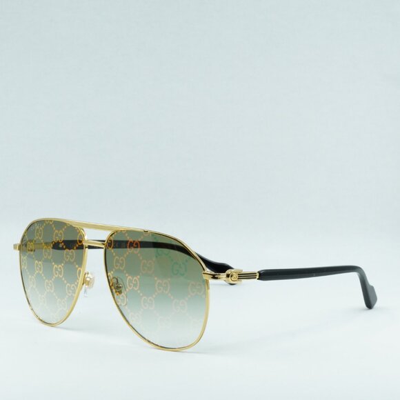 Gucci GG1220S 004 Sunglasses Gold Aviator Frame, Green Lenses main image 9
